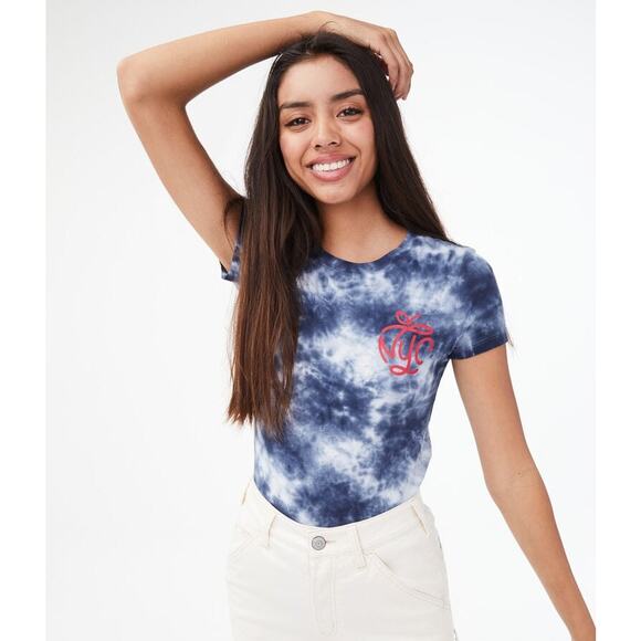 Aeropostale Classic Crew Blue Tie Dye NYC New York Short Sleeve T-Shirt Medium - Picture 1 of 10